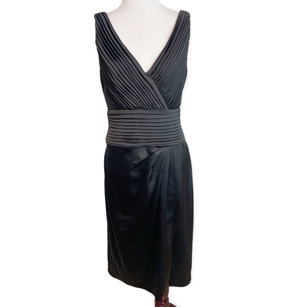 Tadashi Shoji Black Satin Sheath Dress